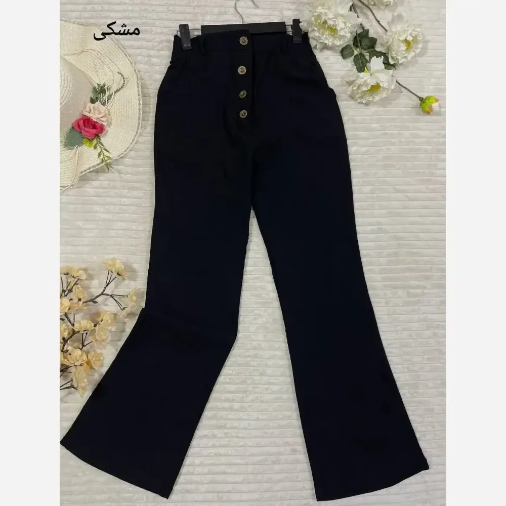 شلوار کتان بنگال زنانه رنگ مشکی قد 100 (2)