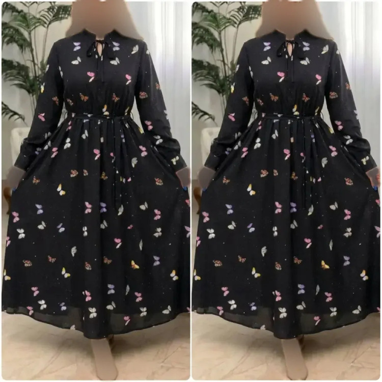 پیراهن زنانه مدل نازی جنس بوگاتی رنگ مشکی سایز فری 38 تا 46 (2)
