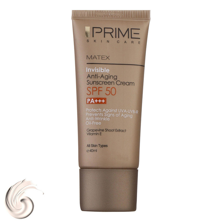 کرم ضدآفتاب بدون رنگ پرایم مدل Anti Aging SPF50، حجم 40 میلیلیتر