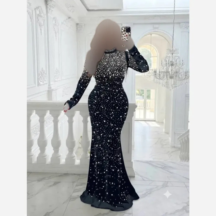 ماکسی مجلسی مدل بهاران جنس دالقیچ مروارید کوبی و نگین سایز 36 تا 48