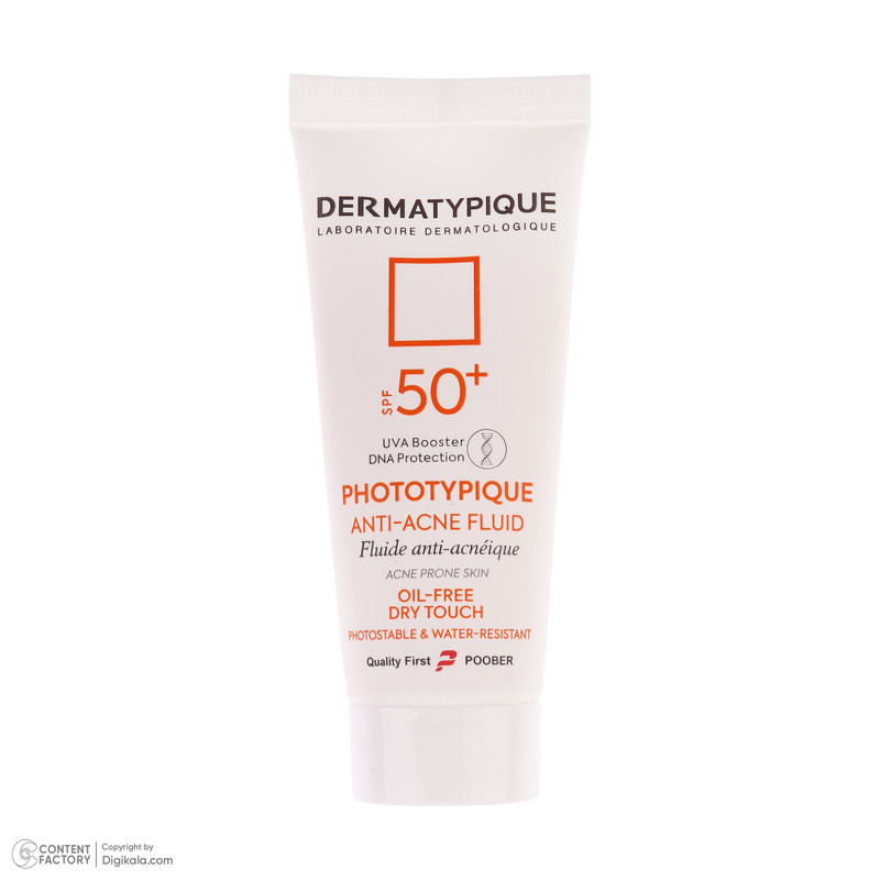 فلوئید ضد آفتاب بدون رنگ درماتیپیک مدل anti acne محافظ UVA،UVB مناسب برای انواع پوست حجم 40 میلی لیتر
