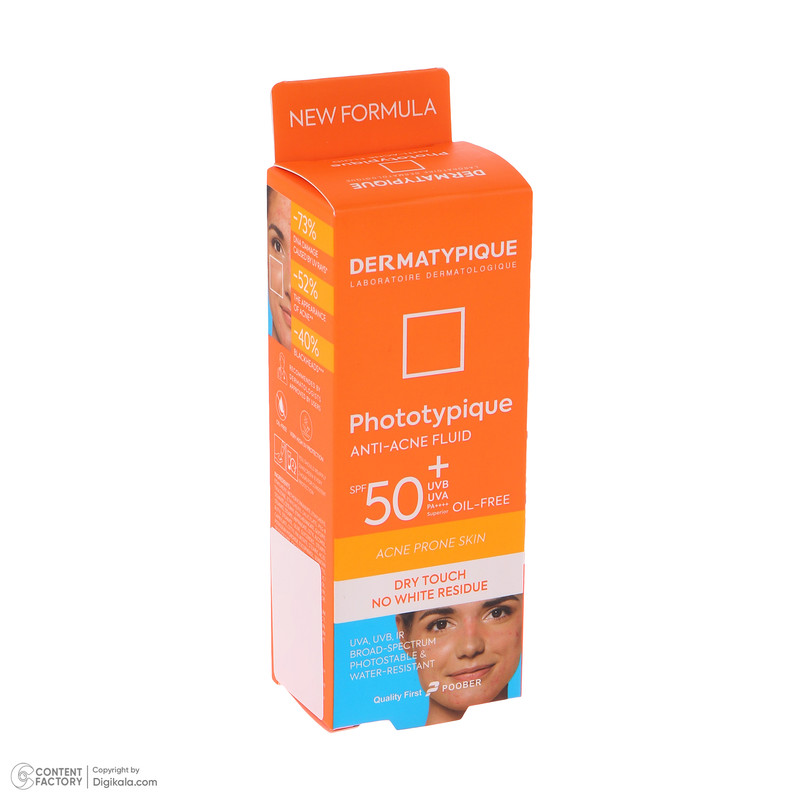 فلوئید ضد آفتاب بدون رنگ درماتیپیک مدل anti acne محافظ UVA،UVB مناسب برای انواع پوست حجم 40 میلی لیتر