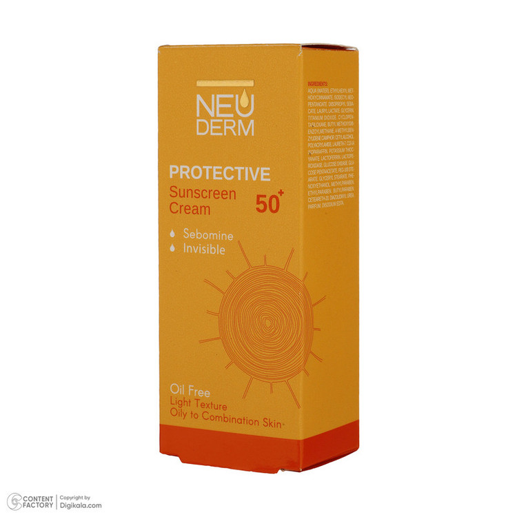 کرم ضدآفتاب بیرنگ نئودرم مدل Highly Protective SPF50، مناسب پوستهای چرب تا مختلط، حجم 50 میلیلیتر