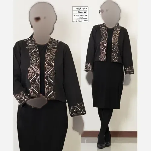 کت و سارافون زنانه مدل فیروزه جنس مازراتی و ریون رنگ مشکی سایز 38 تا 60