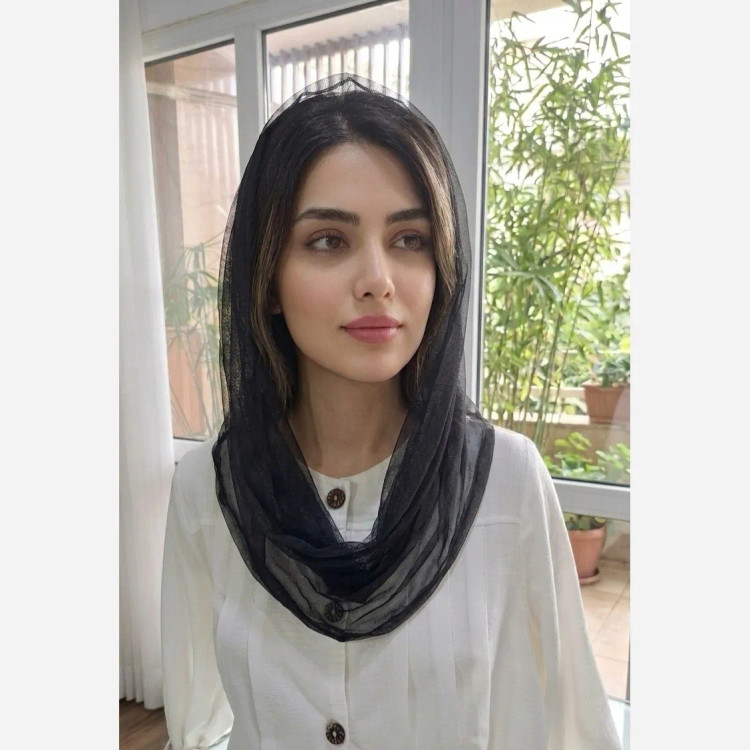 شال رینگی تور ساده و راه راه دور گیپور مشکی سرمه ای و قهوه ای سایز 100 در 50 سانتیمتر