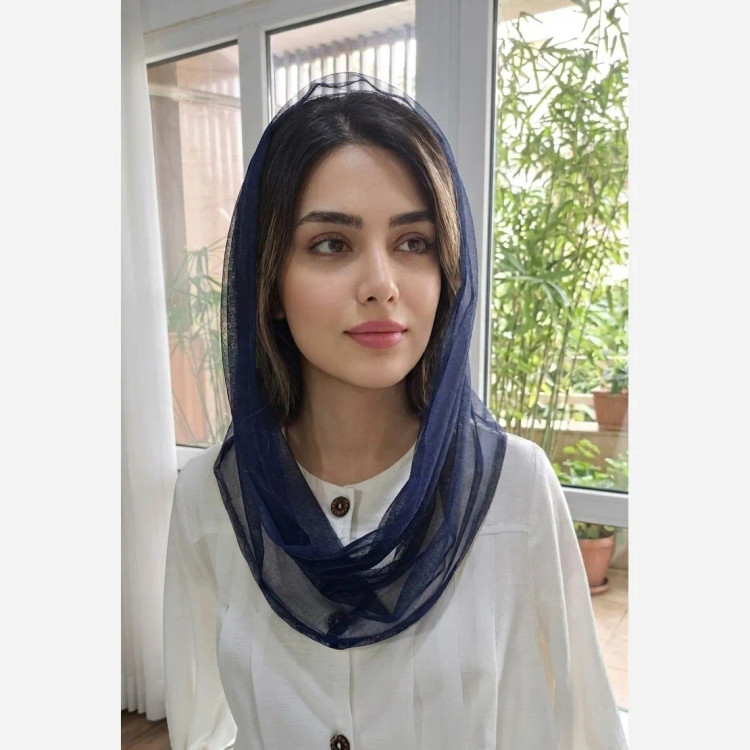 شال رینگی تور ساده و راه راه دور گیپور مشکی سرمه ای و قهوه ای سایز 100 در 50 سانتیمتر