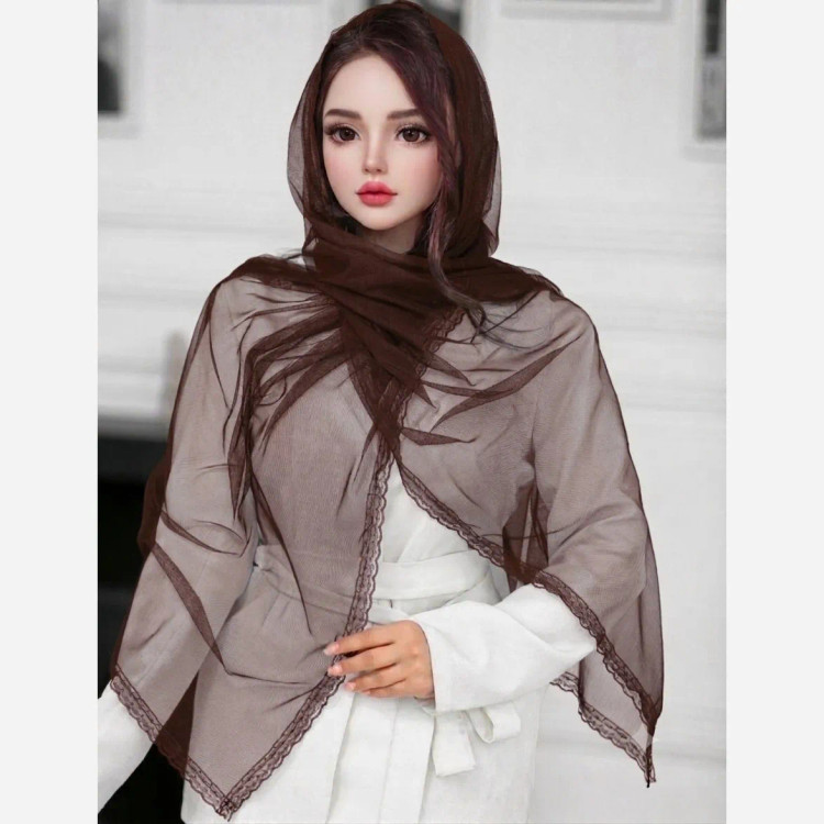 شال مجلسی زنانه دور گیپور مشکی سرمه ای قهوه ای سایز 170 در 50 سانتی متر