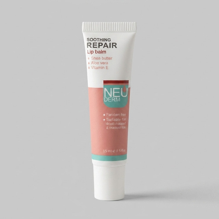 بالم لب مرطوبکننده و آبرسان نئودرم مدل Soothing Repair حجم 15 میلیلیتر با عصاره آلوئهورا، شیباتر و ویتامین E مناسب پوست خشک و حساس بدون الکل و پارابن