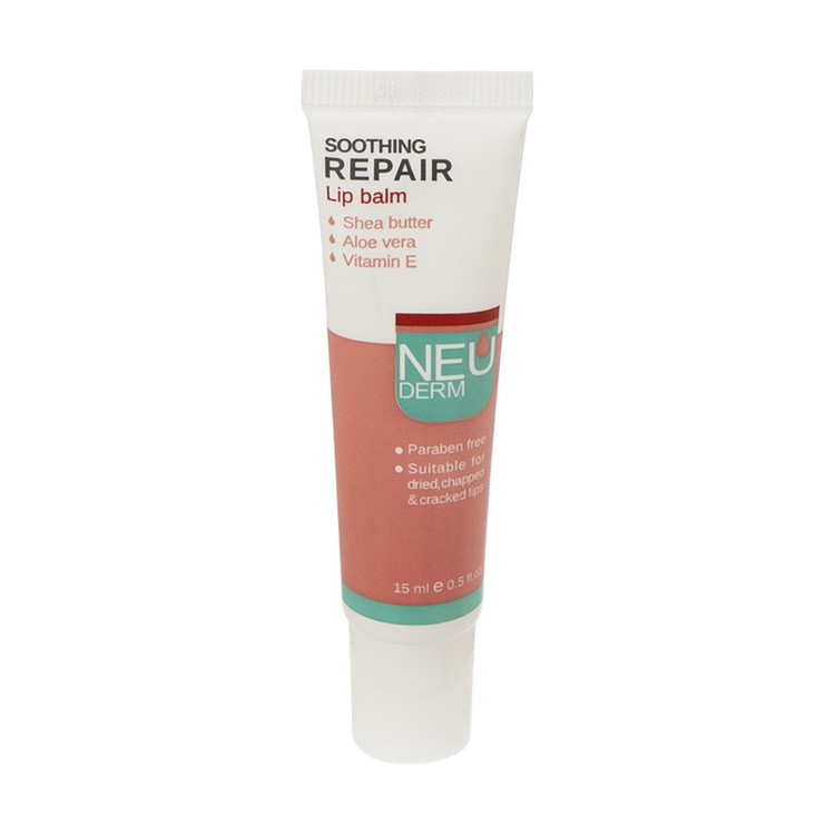 بالم لب مرطوبکننده و آبرسان نئودرم مدل Soothing Repair حجم 15 میلیلیتر با عصاره آلوئهورا، شیباتر و ویتامین E مناسب پوست خشک و حساس بدون الکل و پارابن