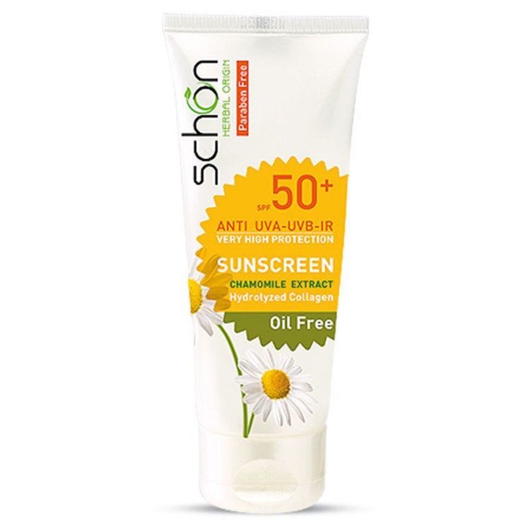 کرم ضد آفتاب بدون رنگ شون SPF 50 مدل chamomile extract مناسب پوستهای چرب حجم 50 میلیلیتر