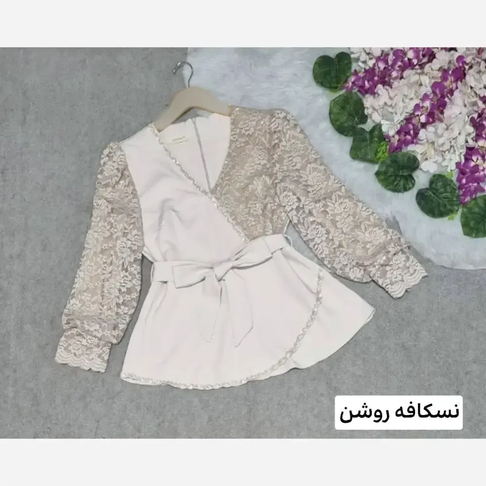 شومیز زنانه مجلسی مدل گلوریا جنس مازراتی و گیپور مزون دوز