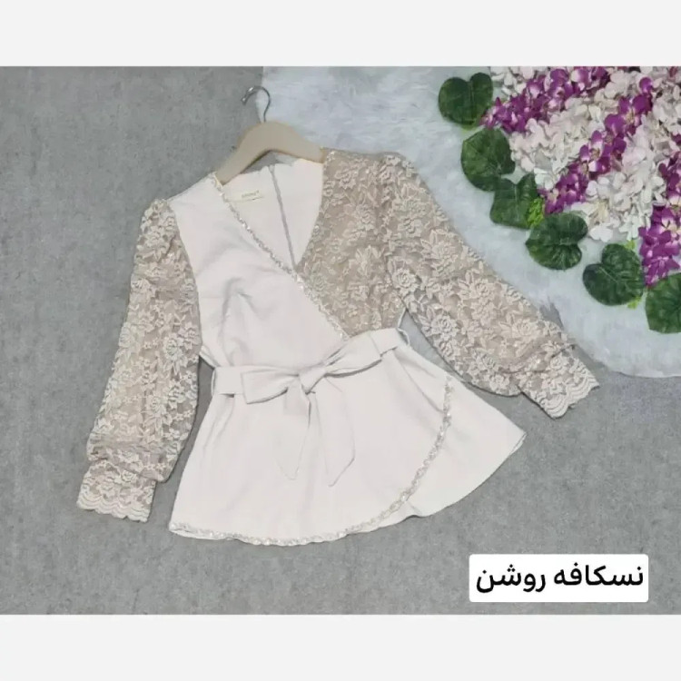 شومیز زنانه مجلسی مدل گلوریا جنس مازراتی و گیپور مزون دوز