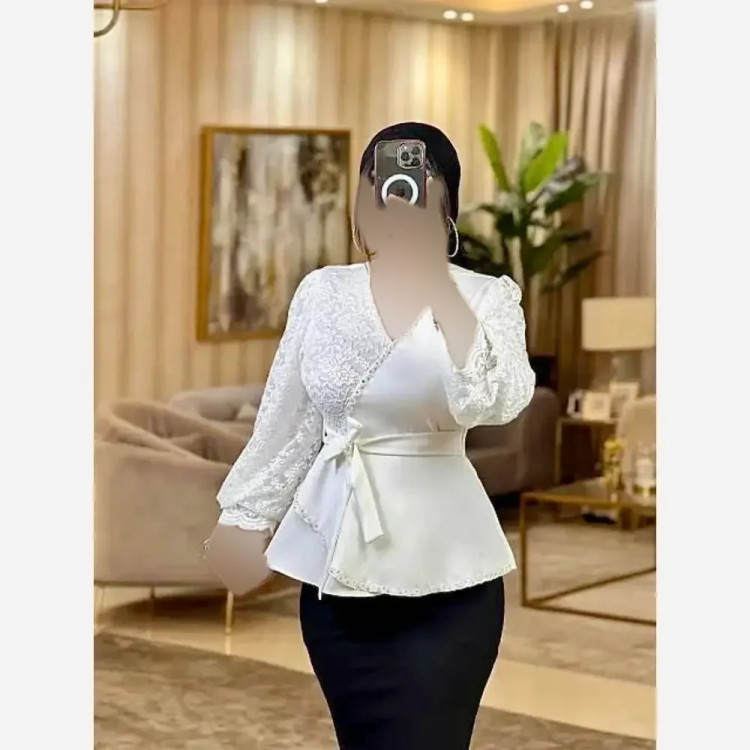 شومیز زنانه مجلسی مدل گلوریا جنس مازراتی و گیپور مزون دوز