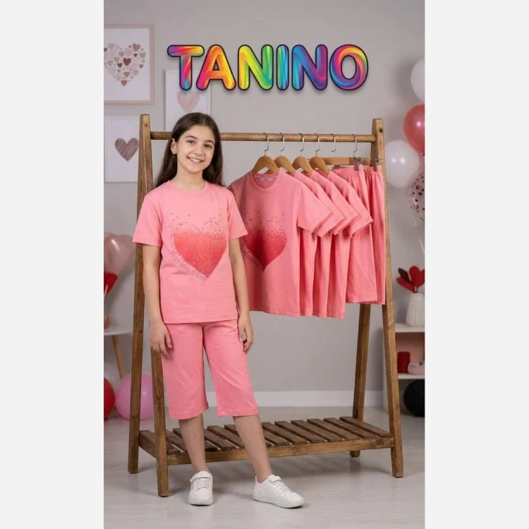 لباس دخترانه تیشرت شلوارک پنبه طرح قلب سایز 60 و 65 رنگ صورتی و کالباسی