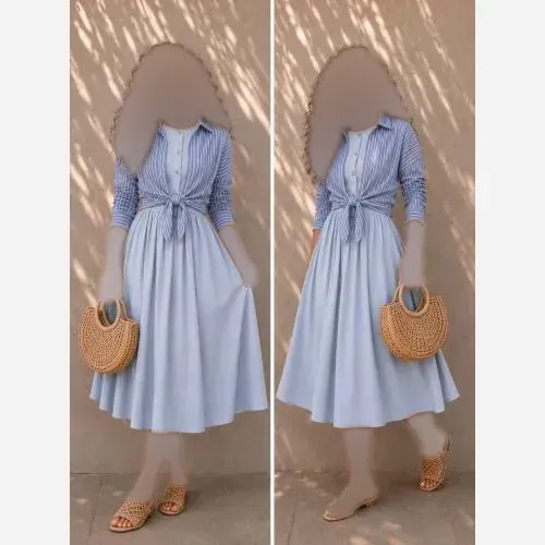 ست دو تیکه مدل هیوا سارافون لینن و شومیز کرپ وارداتی
