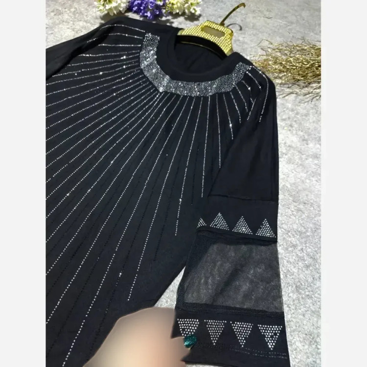 بلوز سایز بزرگ زنانه ویسکوز فول لاکرا نگینی فری سایز