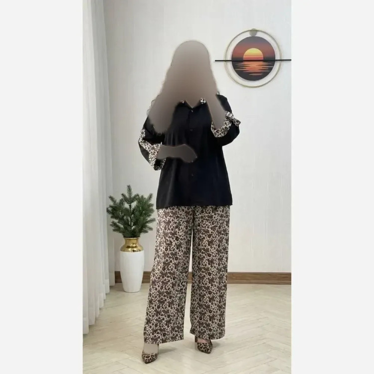 ست شومیز شلوار پاپیونی جنس بوگاتی درجه یک فری سایز