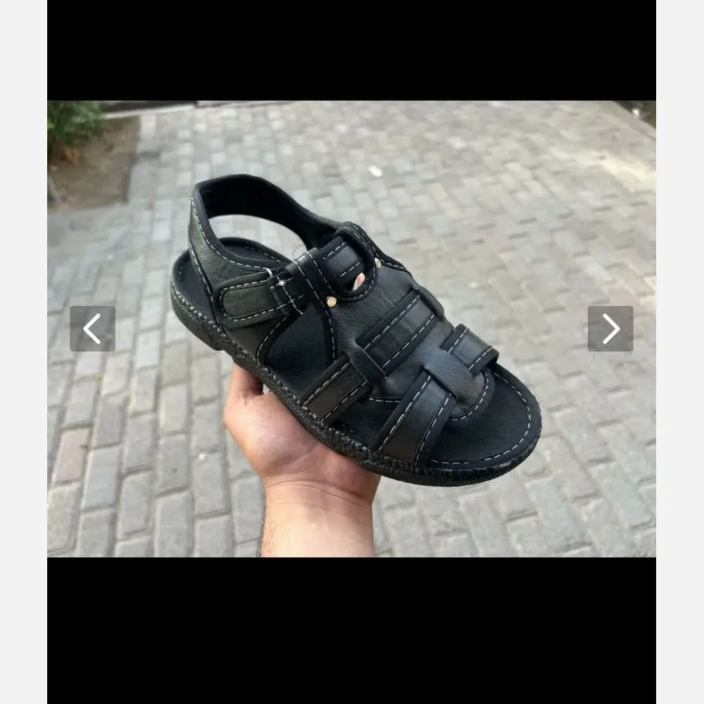 صندل چرم مردانه مدل سالار رنگ مشکی و قهوه ای روزمره