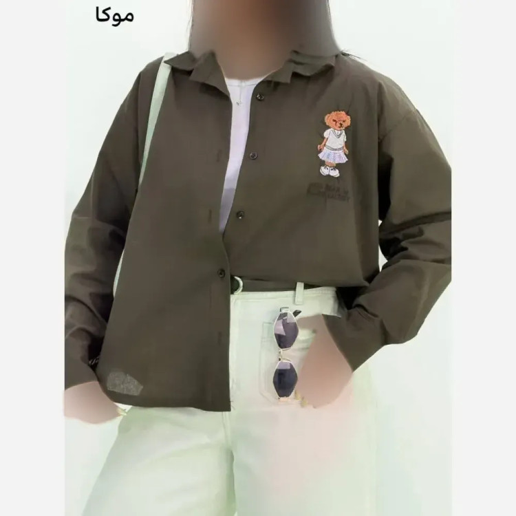 شومیز لینن شسته شده طرح گلدوزی شده تدی فری سایز (2)