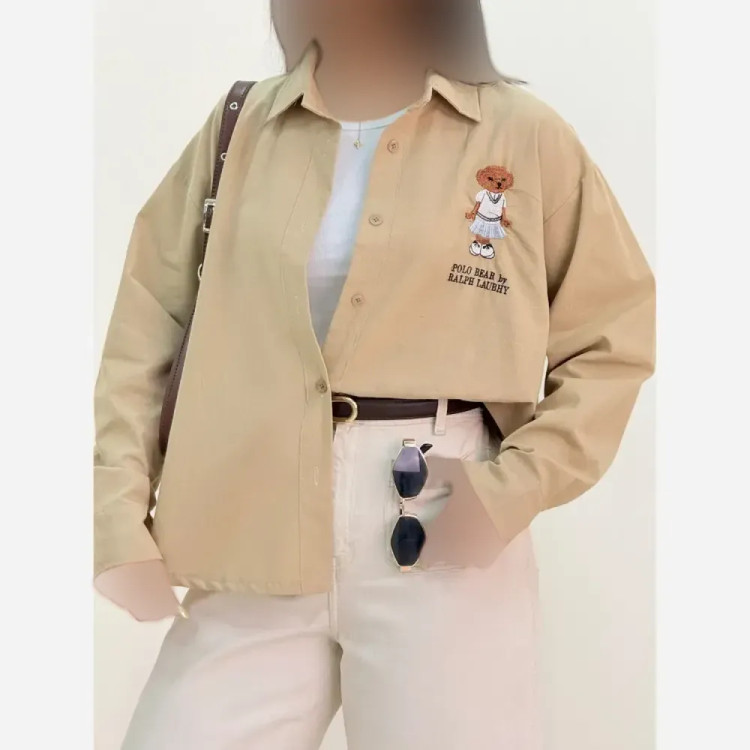 شومیز لینن شسته شده طرح گلدوزی شده تدی فری سایز (2)