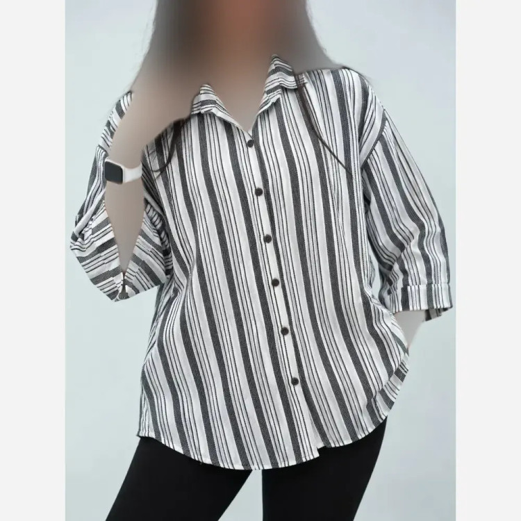 شومیز ژاکارد زنبوری فری سایز رنگ مشکی و سفید