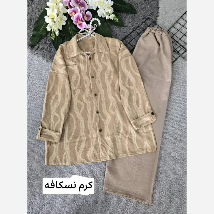 ست شومیز و شلوار ژاکارد کسمه و شانتون فری سایز