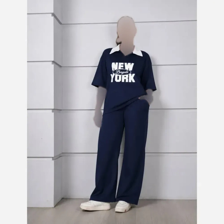 ست تیشرت شلوار نیویورک جنس گلکسی پنبه رنگی سایز فری سایز