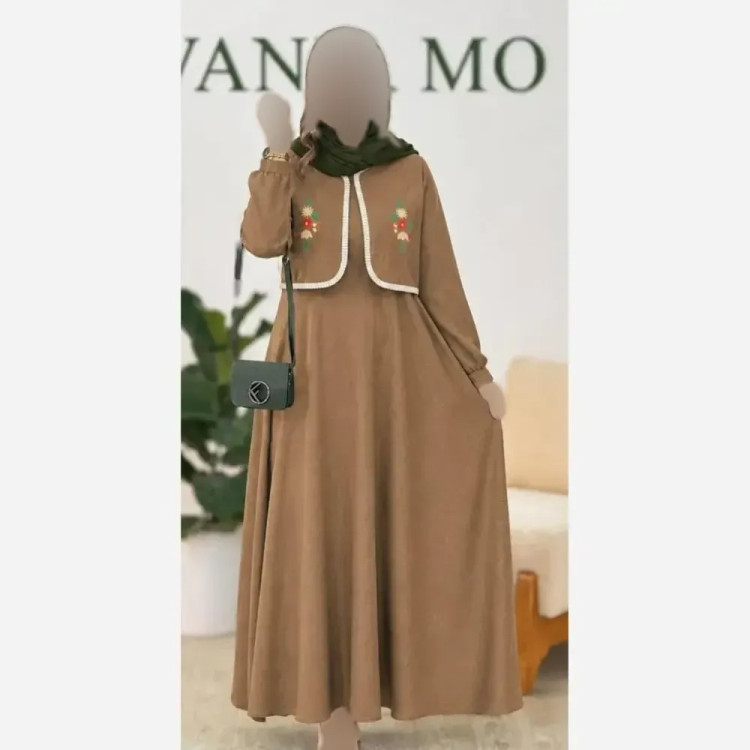 ست کت و سارافون شانتون زنانه فری سایز رنگ نسکافه ای و شکلاتی
