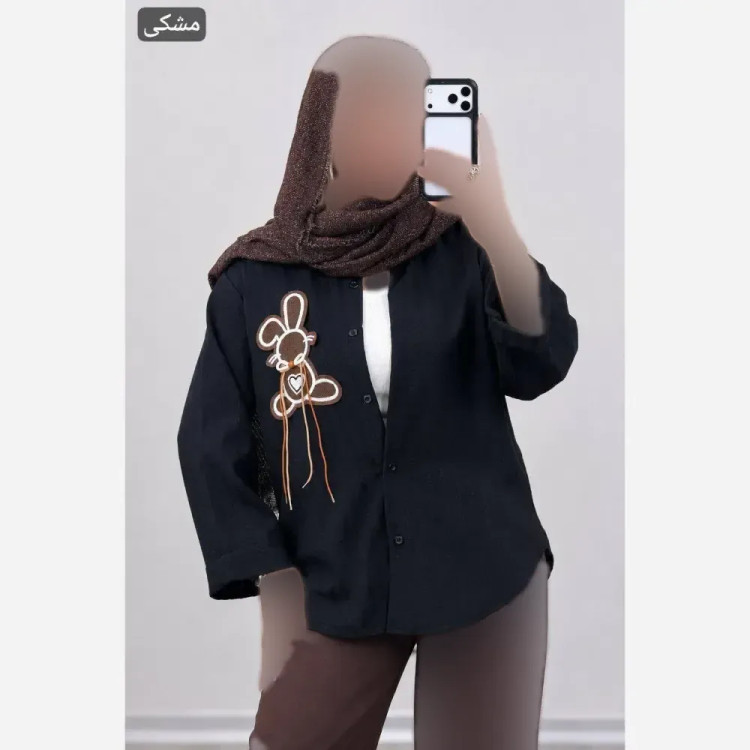 شومیز زنانه خرگوشی جنس شانتون رنگ مشکی فری سایز
