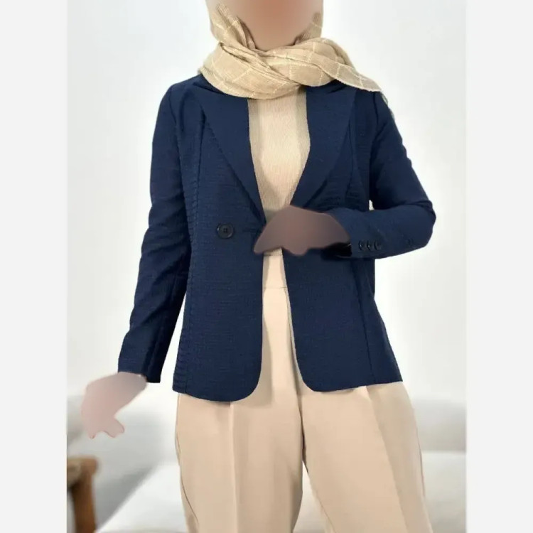 کت زنانه مدل آنجل جنس حصیری فری سایز رنگ کرم و سرمه ای
