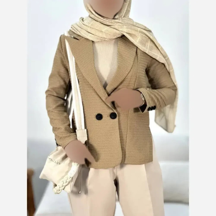 کت زنانه مدل آنجل جنس حصیری فری سایز رنگ کرم و سرمه ای