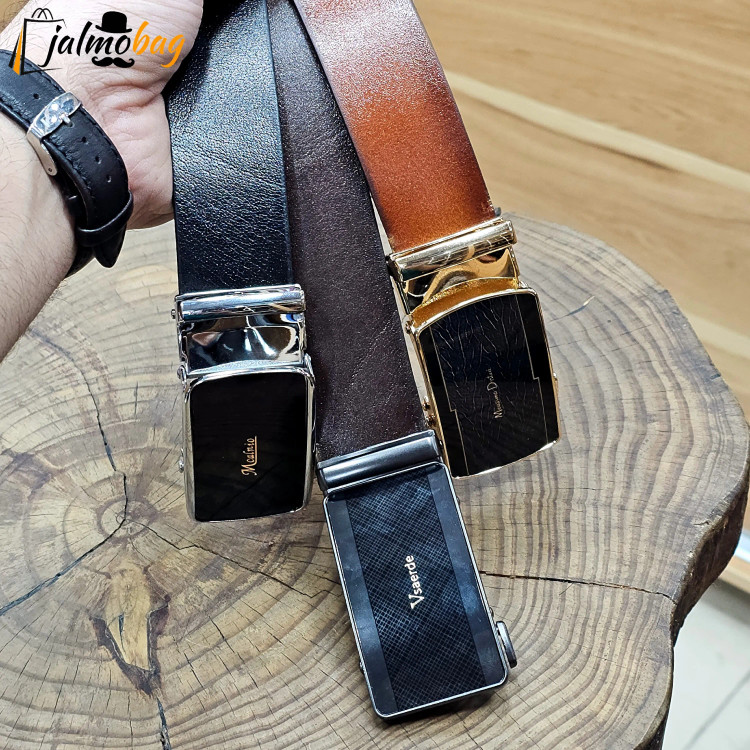 کمربند ریلی چرم طبیعی گاوی 3.5 سانت طول 125 سانتی متر سگک خارجی