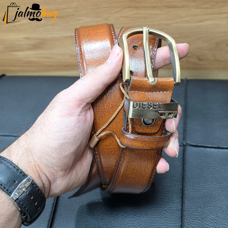 کمربند چرم صنعتی زبانه دار 4 سانت طول 125 سانتی متر سگک خارجی