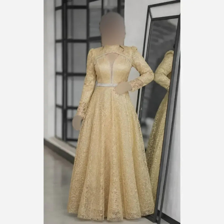 لباس مجلسی ساحل جنس شاین با دامن پرچین و ژیپون