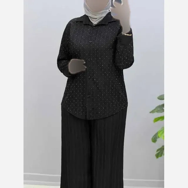 ست تونیک و شلوار زنانه جنس شانتون صوفیا نگین کاری شده فری سایز