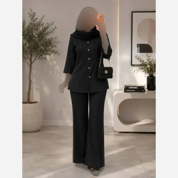 ست شومیز و شلوار زنانه جنس شانتون ریلی فری سایز نازدانه