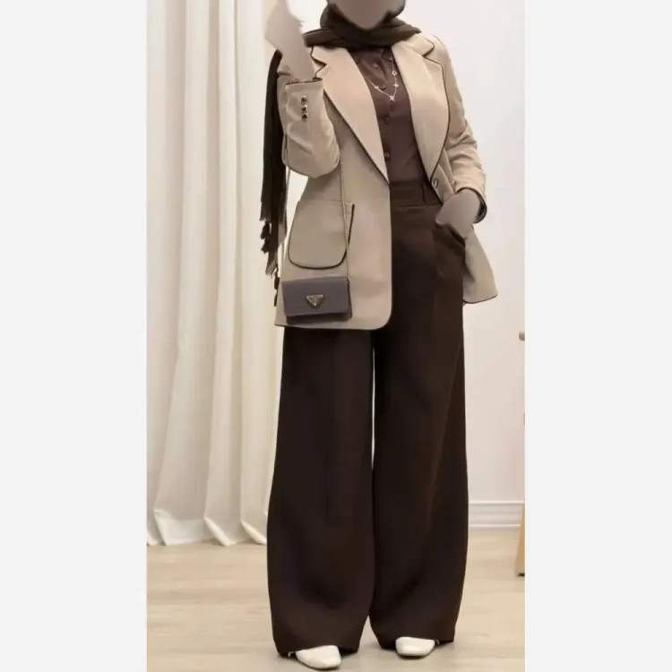 کت و شلوار دو رنگ زنانه جنس کرپ مازراتی درجه یک بگ با کمربند