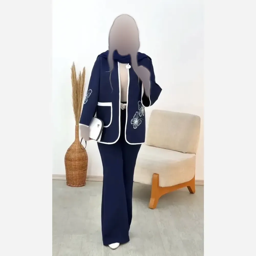 ست مانتو شلوار مازراتی مدل ستاره رنگ مشکی شکلاتی سرمه ای خاکی