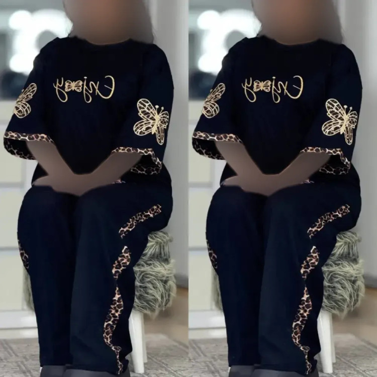 ست تیشرت و شلوار زنانه جنس پنبه گلکسی رنگ مشکی سایز فری 38 تا 46 (6)