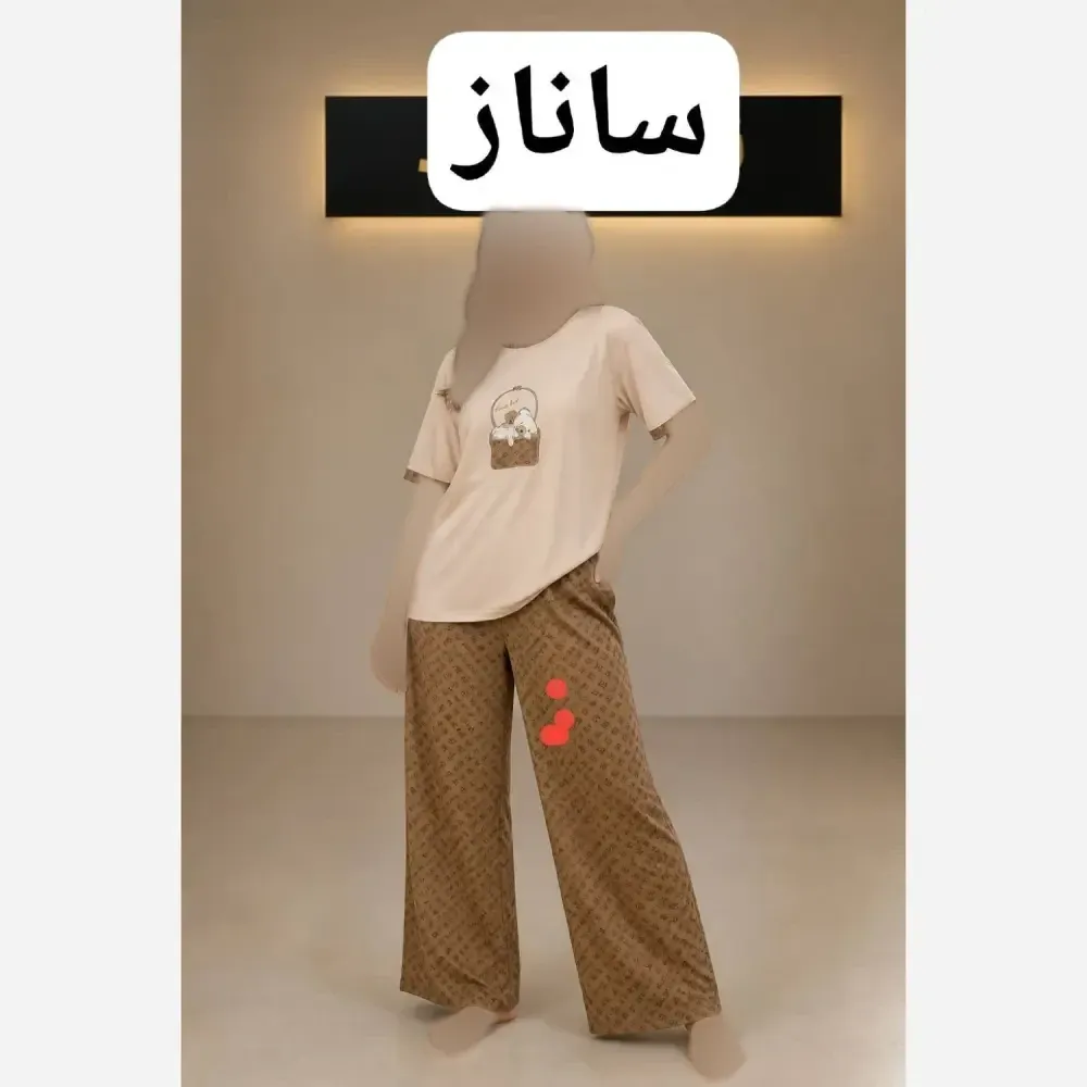 ست زنانه دورس لطیف چاپ دار رنگ کرمی فری سایز 38 تا 46