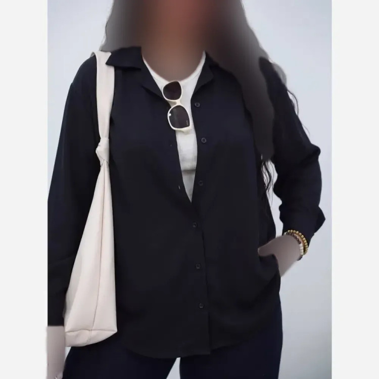 شومیز زنانه مهسان جنس ینزی درجه یک رنگ مشکی فری سایز