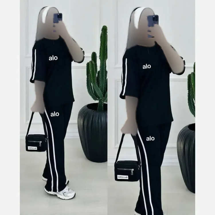 ست تیشرت شلوار زنانه جنس سوپر اسپان فول کش رنگ مشکی سایز فری سایز 36 تا 48