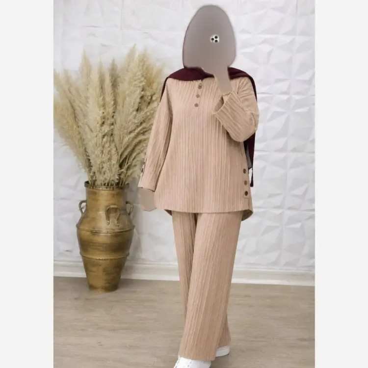 ست شلوار زنانه جنس شانتون کوک دوزی شده رنگ مشکی و خاکی سایز فری سایز 36 تا 46