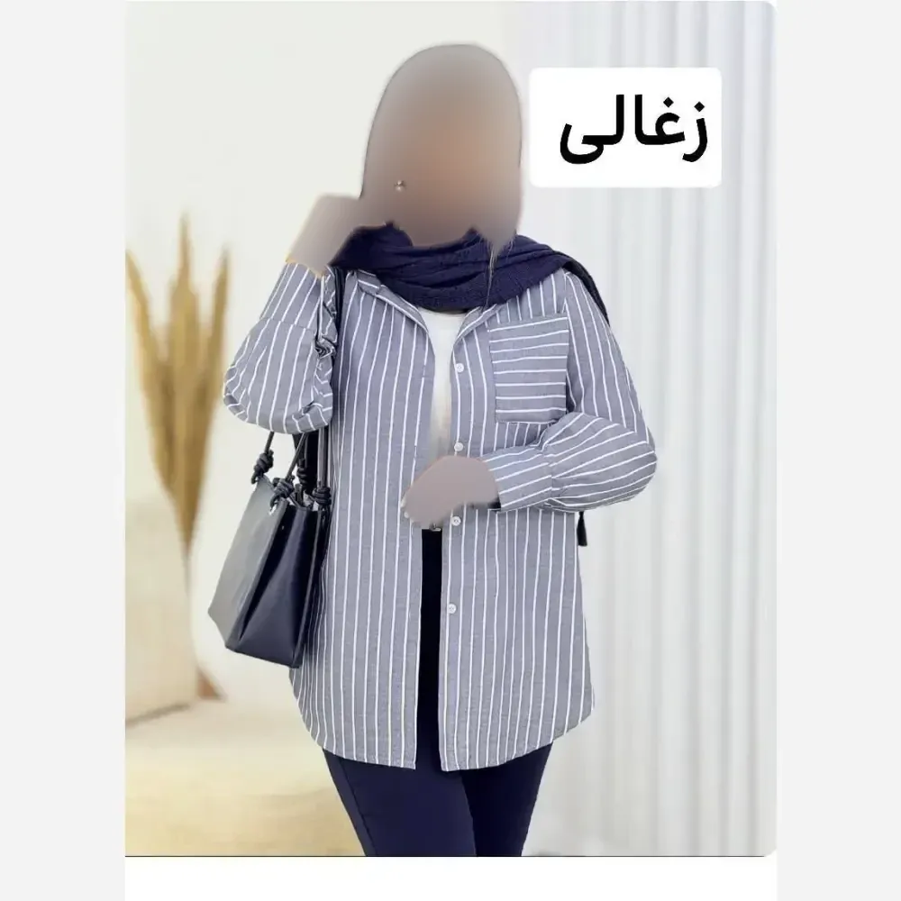 شومیز راه راه لینن دلوین جیبدار