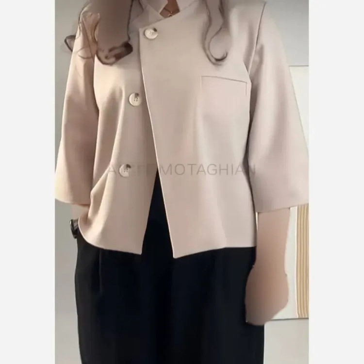 کت شلوار زنانه مدل بابونه جنس مازراتی درجه یک رنگ کرمی مشکی