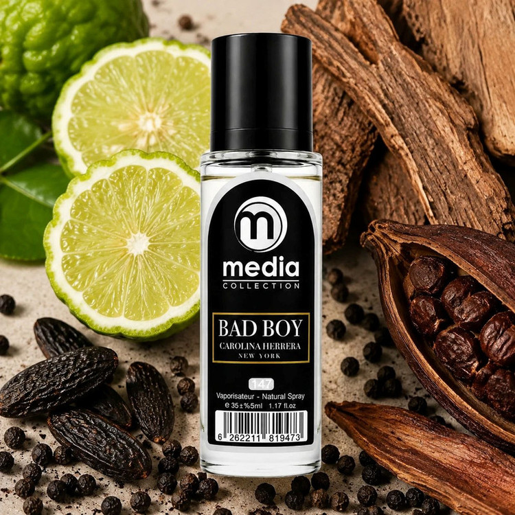 عطر جیبی مردانه مدیا مدل BAD BOY با رایحه گرم و شیرین حجم 35 میلیلیتر