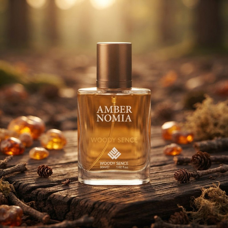 عطر جیبی وودی سنس مدل Amber Nomia با رایحه تلخ و چوبی حجم 30 میلیلیتر