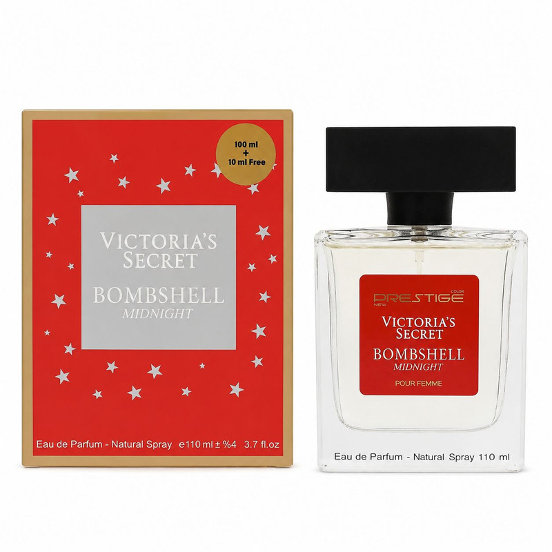 ادوپرفیوم زنانه نیو پرستیژ کالر مدل Victoria's Secret Bombshell Midnight با رایحه شیرین و میوه ای حجم 110 میلیلیتر