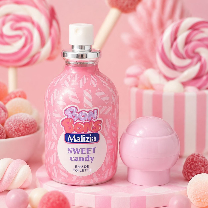 ادوتویلت دخترانه مالیزیا مدل Sweet Candy با رایحه شیرین و آبنباتی حجم 50 میلیلیتر