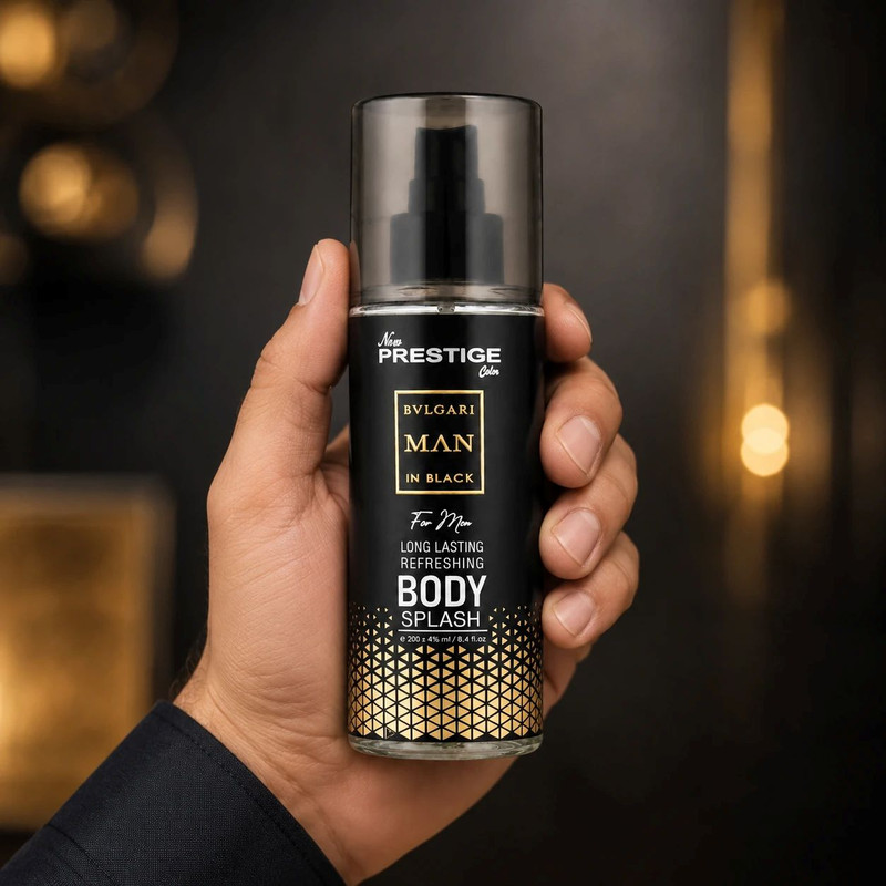 بادی اسپلش مردانه نیو پرستیژ کالر مدل BVLGARI MAN IN BLACK حجم 200 میلیلیتر